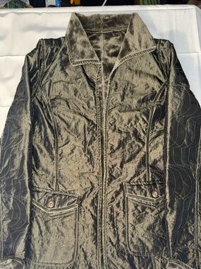 Bernardo Women Jacket Green Shiny Fur Interior Quilted Coat Front Zip